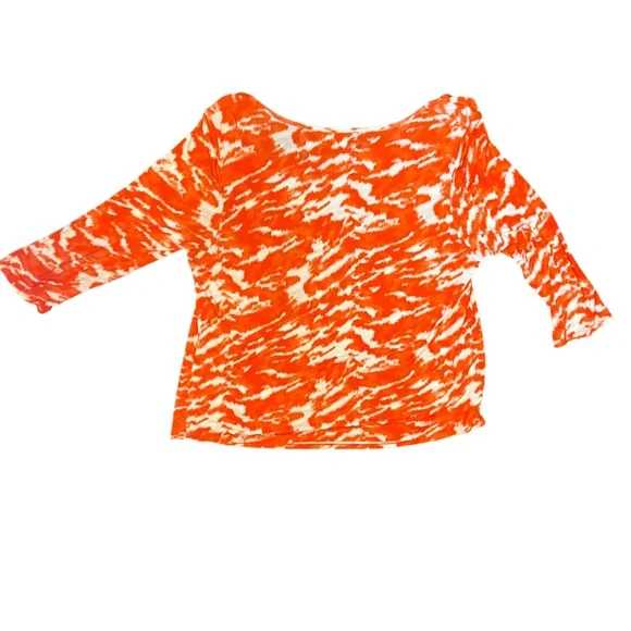 Michael Kors Off-Shoulder 3/4 Sleeve Top, Orange White | 2X - Picture 7 of 10